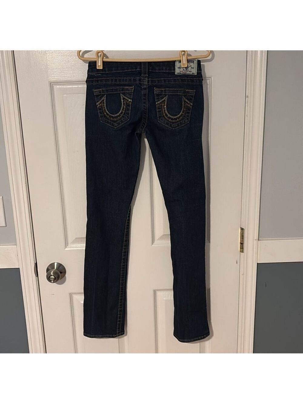 True religion straight leg jeans low rise cotton blend dark blue 5 pockets sz 26 - Picture 4 of 14